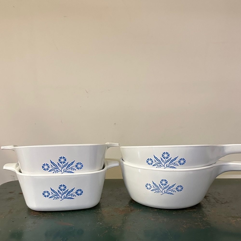 Vintage Blue Floral Corning Ware Casserole Dishes